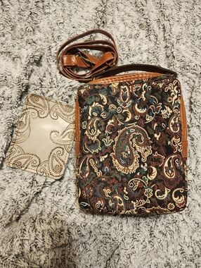 Handmade Persian Rug Kilim Paisley Crossbody Bag w Leather & Leather Card Holder